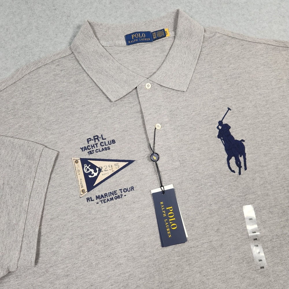 Polo Ralph Lauren Shirt Mens 3XB Gray Big Pony Yacht Club Marine Tour Mesh